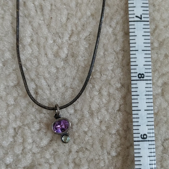 925 silver necklace w/ purple/green charm - Picture 2 of 3